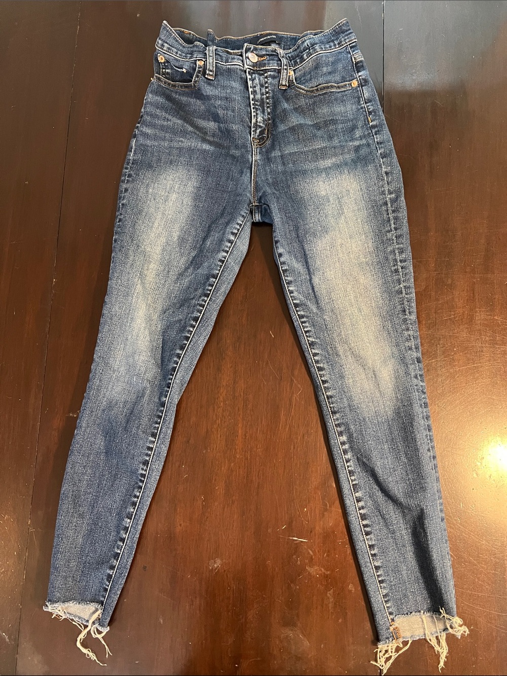 J. Crew Distressed Blue Skinny Jeans with Frayed Ankles